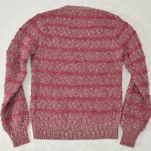 Vintage Mariea Kim Texture Multi-Knit Womens Sweaters Pink White Wool Stripe M - Picture 6 of 9